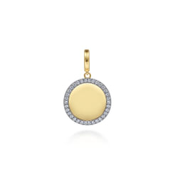 14K Yellow Gold Diamond 18mm Round Medallion Personalized Pendant With Detachable Bail