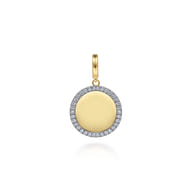 14K Yellow Gold Diamond 18mm Round Medallion Personalized Pendant With Detachable Bail