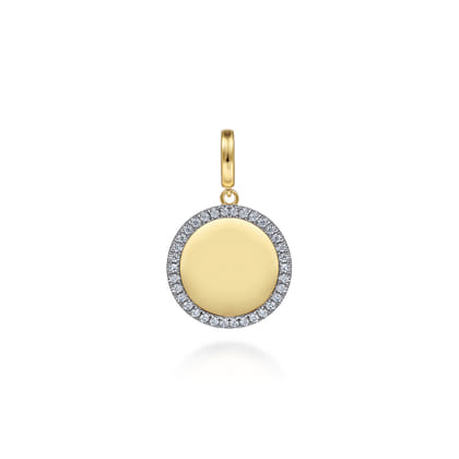 14K Yellow Gold Diamond 18mm Round Medallion Personalized Pendant With Detachable Bail