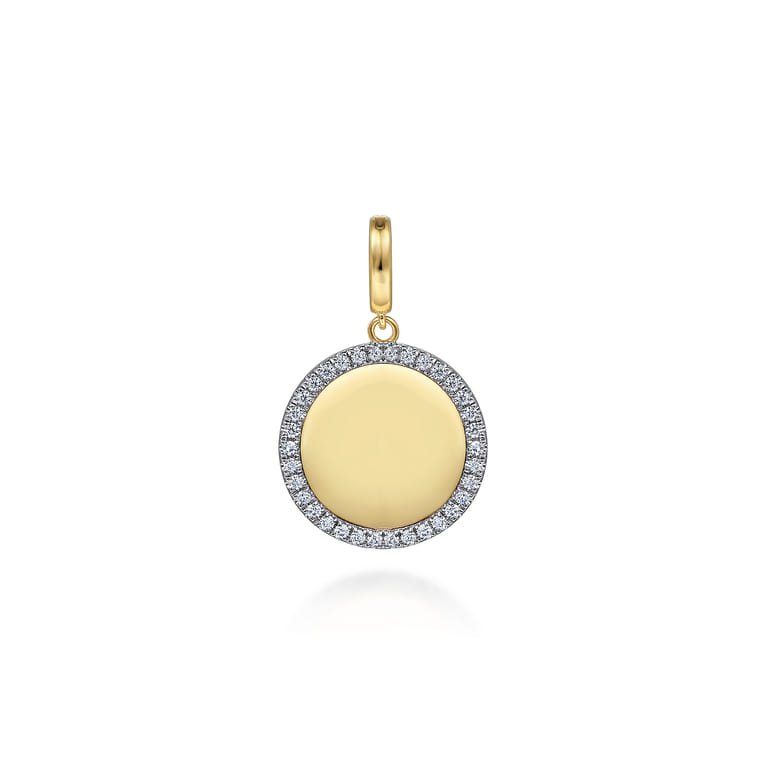 14K Yellow Gold Diamond 18mm Round Medallion Personalized Pendant With Detachable Bail - 0.34 ct - Shot 1