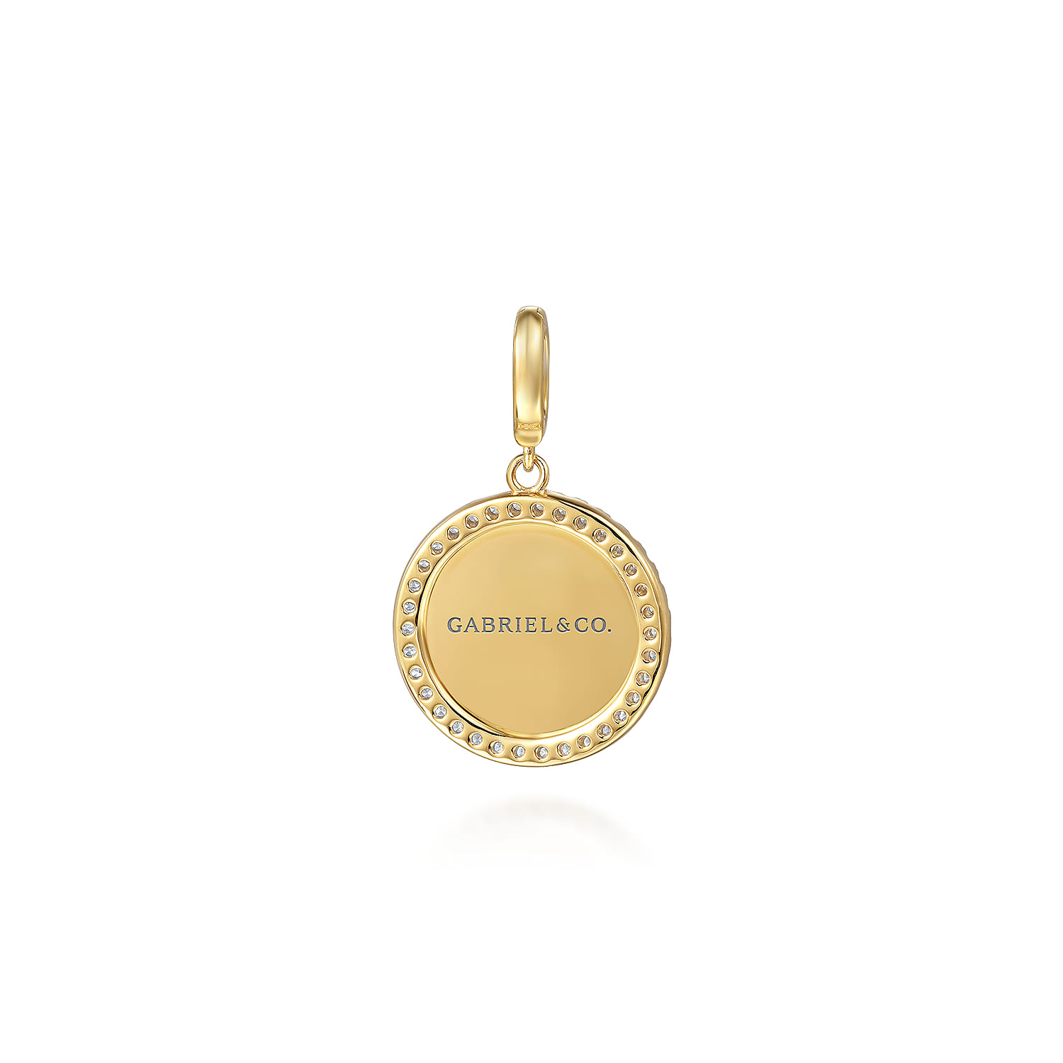 14K Yellow Gold Diamond 18mm Round Medallion Personalized Pendant With Detachable Bail - 0.34 ct - Shot 2