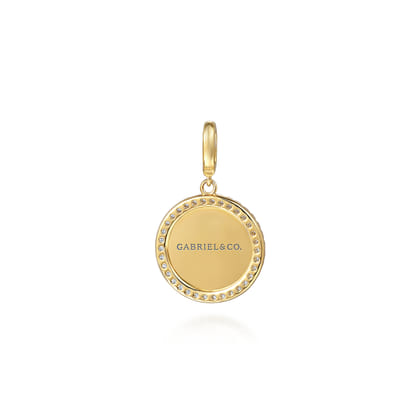 14K Yellow Gold Diamond 18mm Round Medallion Personalized Pendant With Detachable Bail