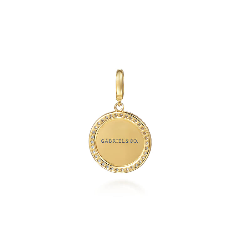 14K Yellow Gold Diamond 18mm Round Medallion Personalized Pendant With Detachable Bail - 0.34 ct - Shot 2
