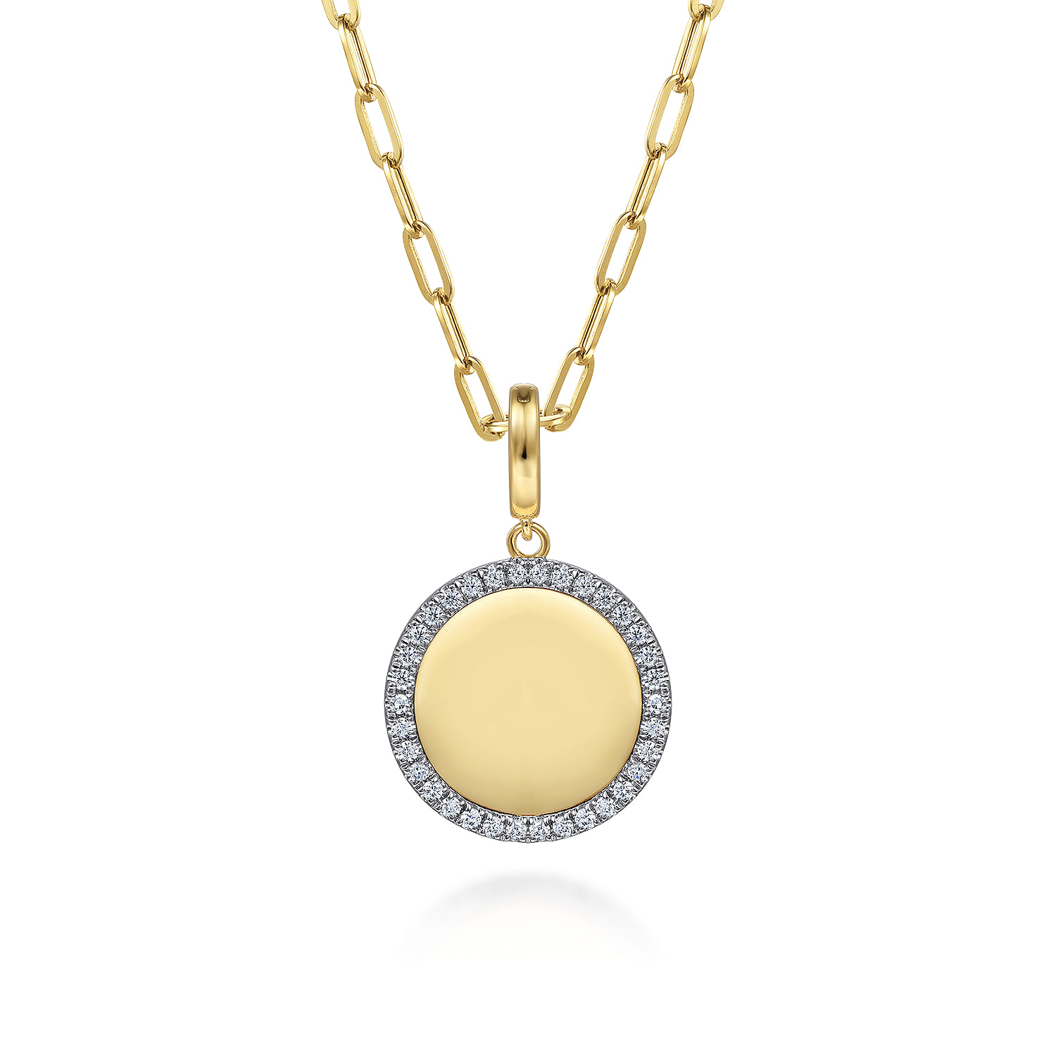 14K Yellow Gold Diamond 18mm Round Medallion Personalized Pendant With Detachable Bail - 0.34 ct - Shot 3