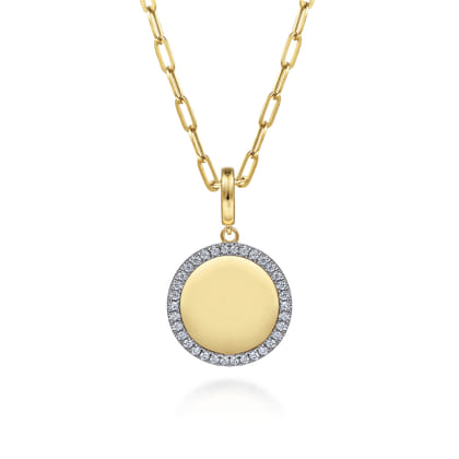 14K Yellow Gold Diamond 18mm Round Medallion Personalized Pendant With Detachable Bail