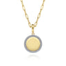 14K Yellow Gold Diamond 18mm Round Medallion Personalized Pendant With Detachable Bail - 0.34 ct