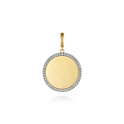 14K Yellow Gold Diamond 24mm Round Medallion Personalized Pendant With Detachable Bail