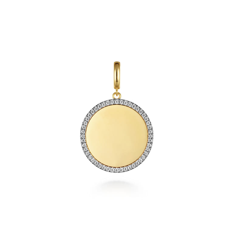 14K Yellow Gold Diamond 24mm Round Medallion Personalized Pendant With Detachable Bail - 0.5 ct - Shot 1