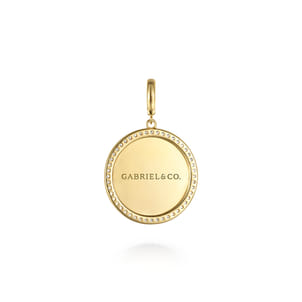 14K Yellow Gold Diamond 24mm Round Medallion Personalized Pendant With Detachable Bail