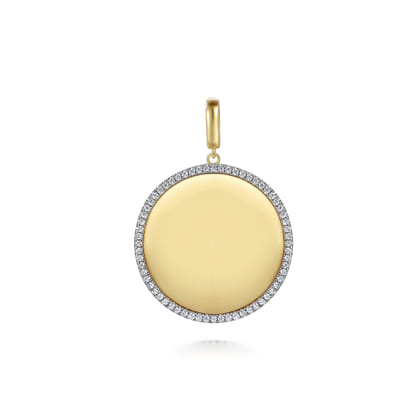 14K Yellow Gold Diamond 32mm Round Medallion Personalized Pendant With Detachable Bail