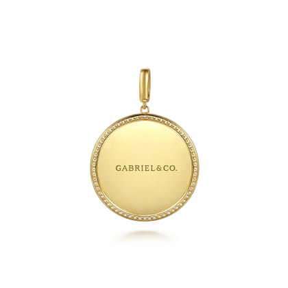 14K Yellow Gold Diamond 32mm Round Medallion Personalized Pendant With Detachable Bail