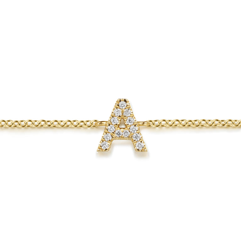 14K Yellow Gold Diamond A Initial Chain Bracelet - 0.06 ct - Shot 2