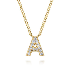 14K Yellow Gold Diamond A Initial Pendant Necklace