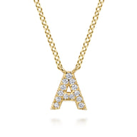 14K Yellow Gold Diamond A Initial Pendant Necklace