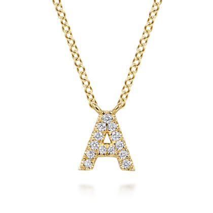 14K Yellow Gold Diamond A Initial Pendant Necklace