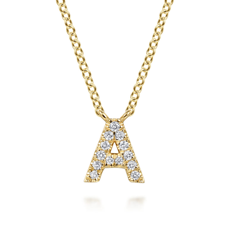 14K Yellow Gold Diamond A Initial Pendant Necklace - 0.13 ct - Shot 1