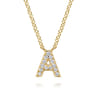 14K Yellow Gold Diamond A Initial Pendant Necklace - 0.13 ct