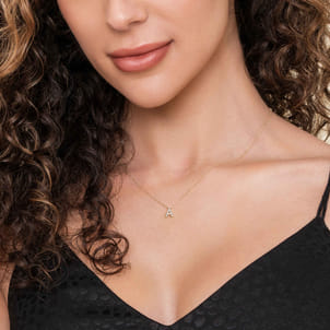 14K Yellow Gold Diamond A Initial Pendant Necklace