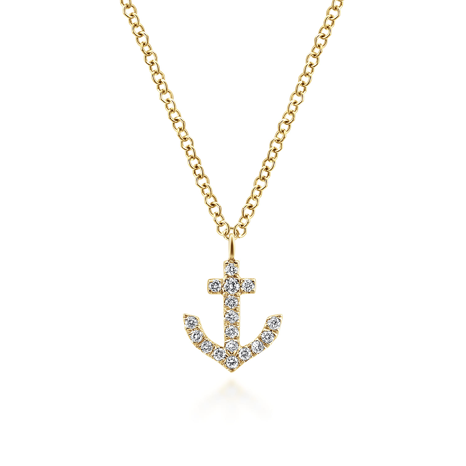 14K Yellow Gold Diamond Anchor Pendant Necklace - 0.09 ct - Shot 1