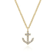 14K Yellow Gold Diamond Anchor Pendant Necklace