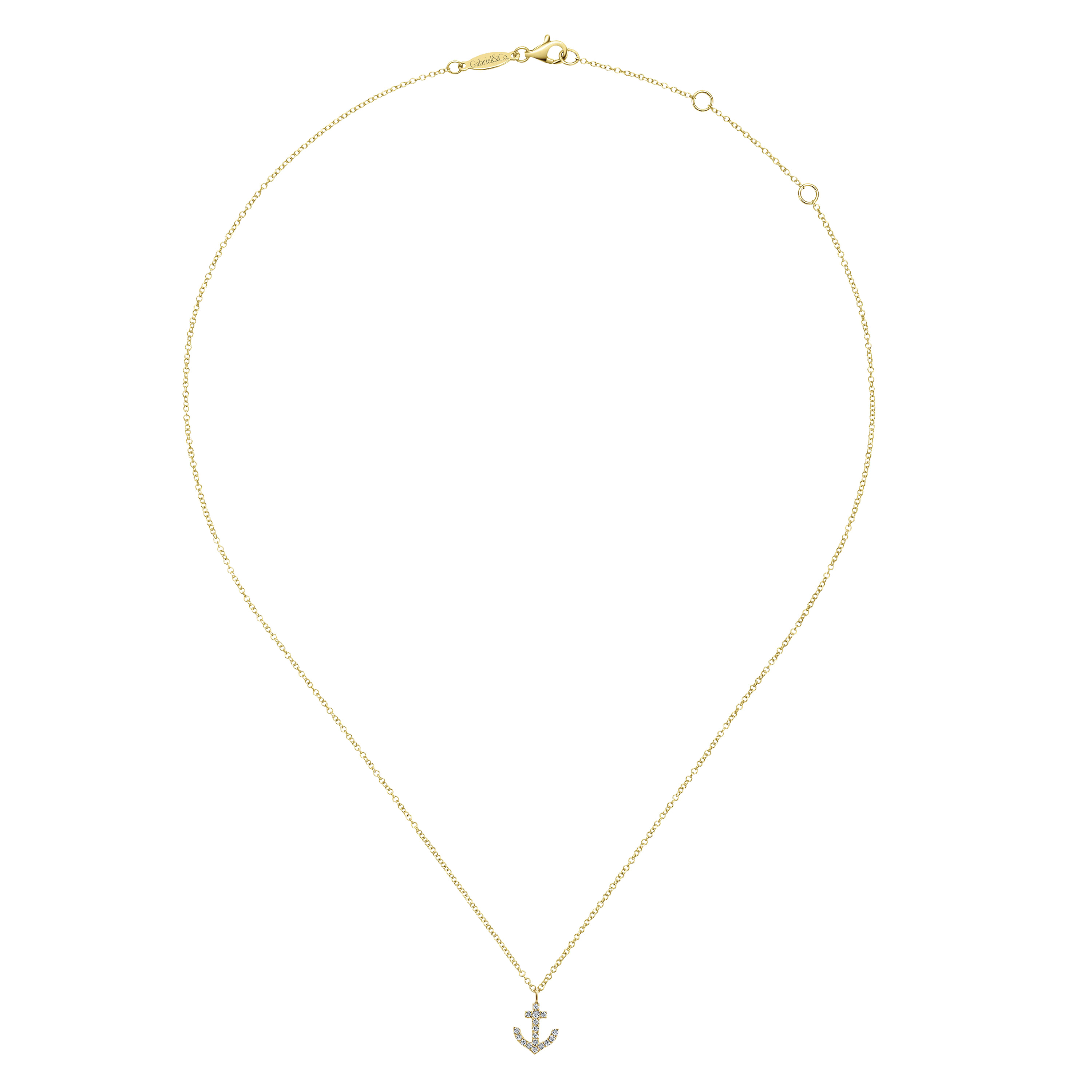 14K Yellow Gold Diamond Anchor Pendant Necklace