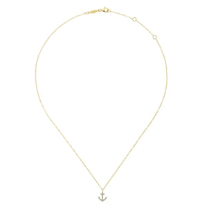 14K Yellow Gold Diamond Anchor Pendant Necklace