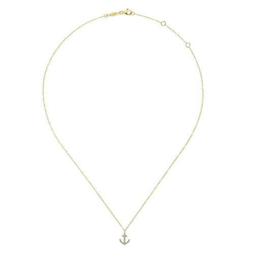 14K Yellow Gold Diamond Anchor Pendant Necklace - 0.09 ct - Shot 2