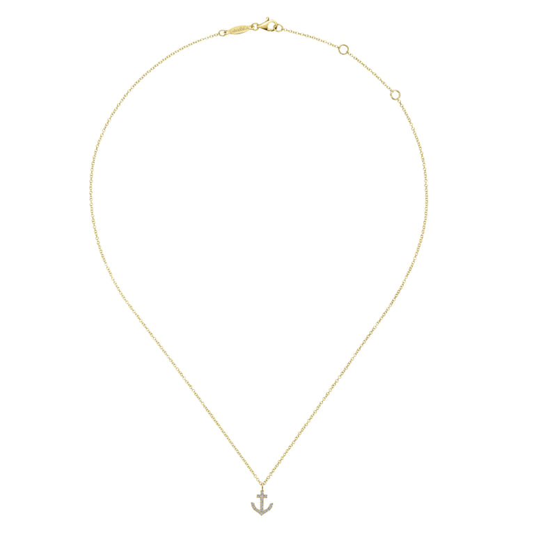 14K Yellow Gold Diamond Anchor Pendant Necklace - 0.09 ct - Shot 2