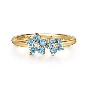 14K Yellow Gold Diamond And Blue Topaz Classic Ring