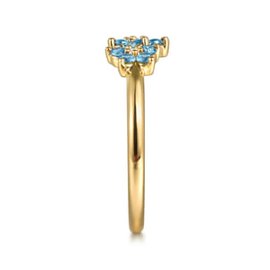 14K Yellow Gold Diamond And Blue Topaz Classic Ring