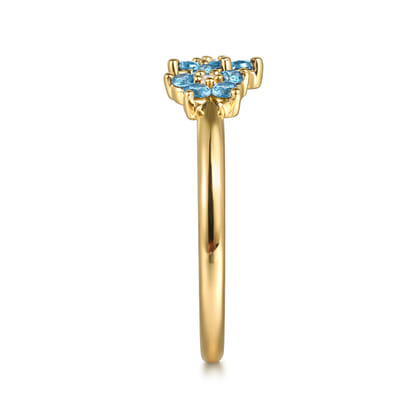 14K Yellow Gold Diamond And Blue Topaz Classic Ring