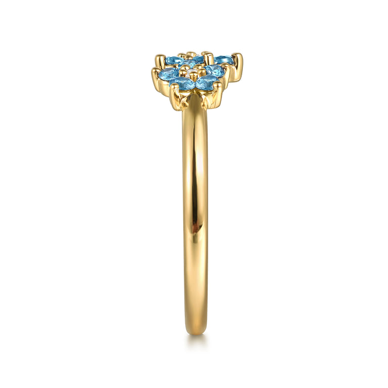 14K Yellow Gold Diamond And Blue Topaz Classic Ring - 0.03 ct - Shot 4