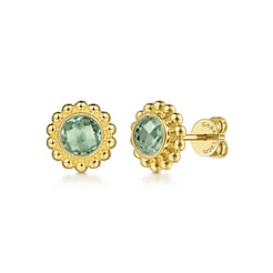 14K Yellow Gold Diamond And Green Amethyst Bujukan Stud Earrings