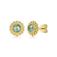 14K Yellow Gold Diamond And Green Amethyst Bujukan Stud Earrings