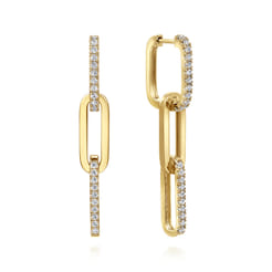 14K Yellow Gold Diamond And Hollow Link Chain Earrings