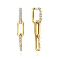 14K Yellow Gold Diamond And Hollow Link Chain Earrings
