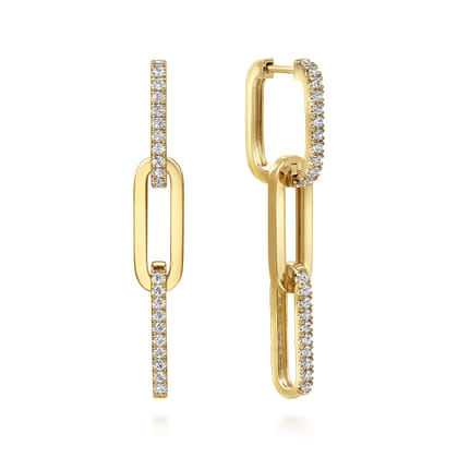 14K Yellow Gold Diamond And Hollow Link Chain Earrings