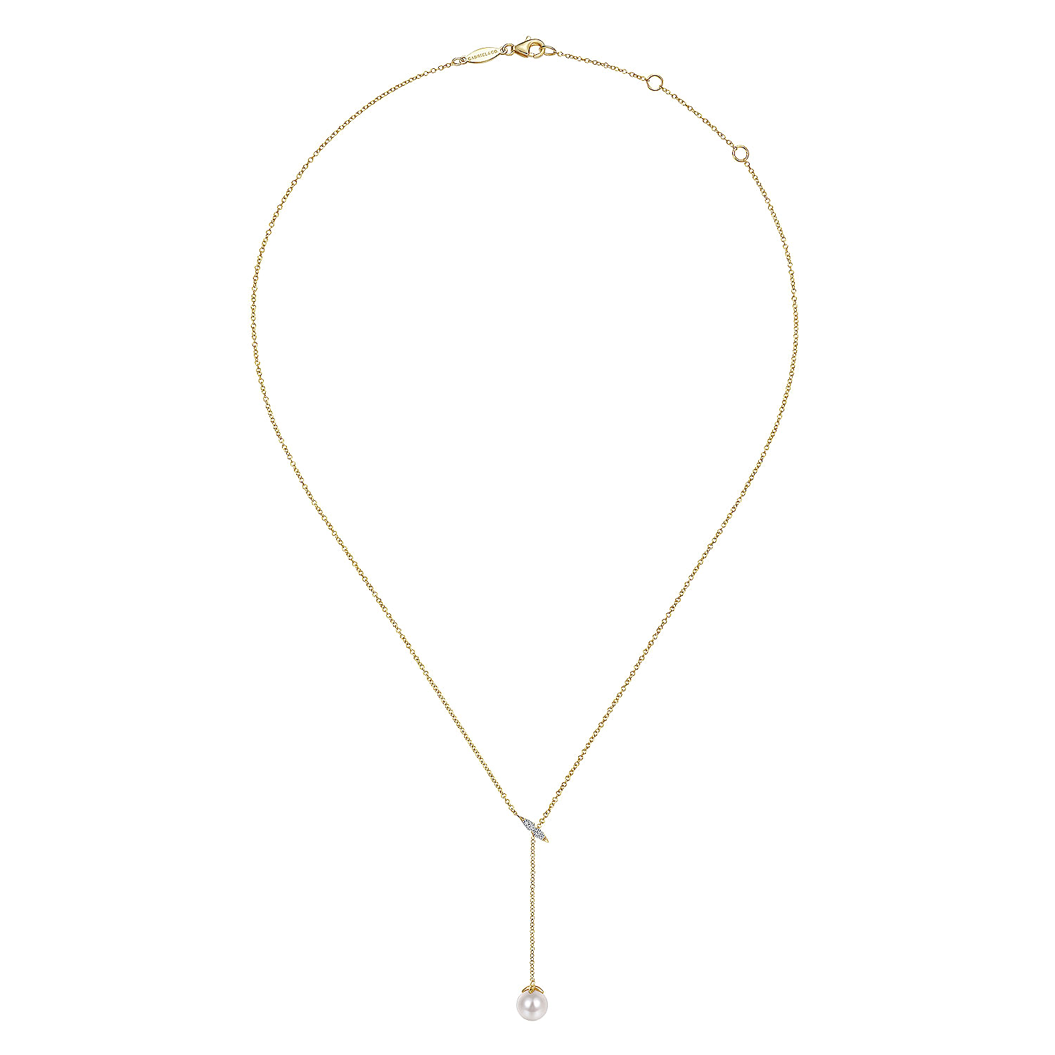 14K Yellow Gold Diamond And Pearl Y Knot Necklace
