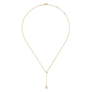 14K Yellow Gold Diamond And Pearl Y Knot Necklace