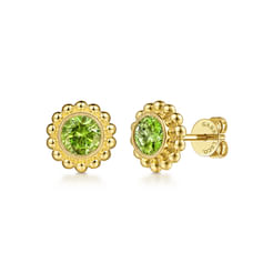 14K Yellow Gold Diamond And Perdiot Bujukan Stud Earrings