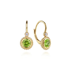 14K Yellow Gold Diamond And Peridot Bujukan Drop Earrings