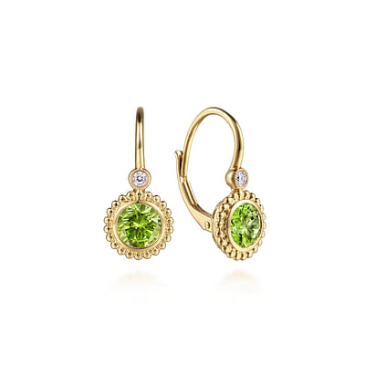 14K Yellow Gold Diamond And Peridot Bujukan Drop Earrings