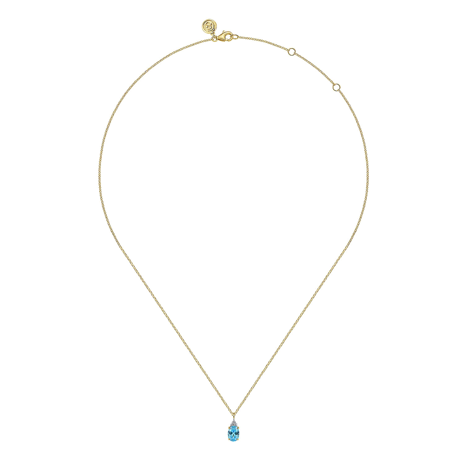 14K Yellow Gold Diamond And Swiss Blue Topaz Pendant Necklace - 0.05 ct - Shot 2