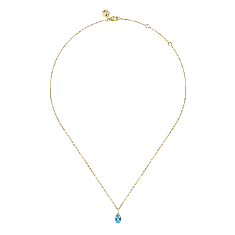 14K Yellow Gold Diamond And Swiss Blue Topaz Pendant Necklace - 0.05 ct - Shot 2