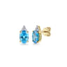 14K Yellow Gold Diamond And Swiss Blue Topaz Stud Earrings - 0.09 ct