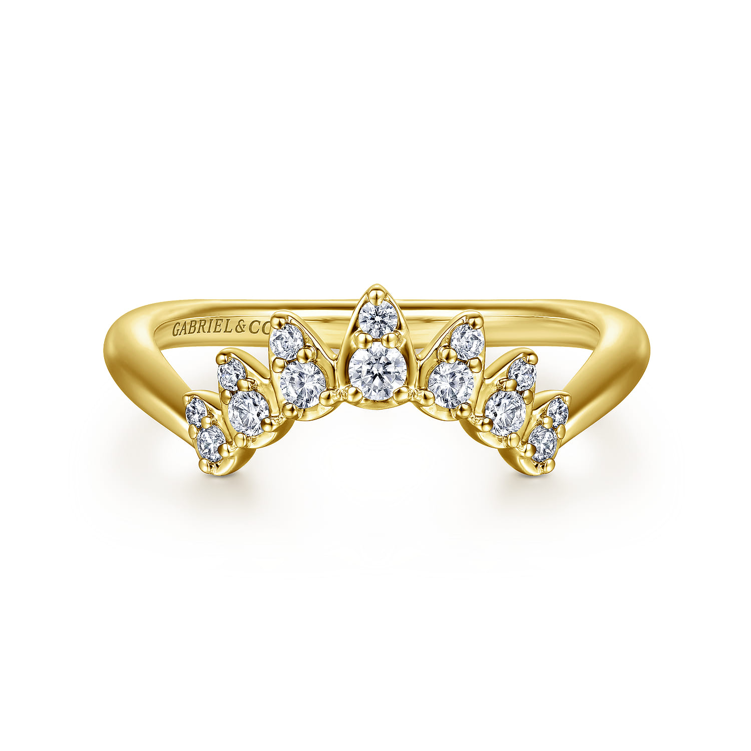 Curved Wedding Ring in 14k Yellow Gold with  Natural Diamond at Gabriel & Co. - Shot 1