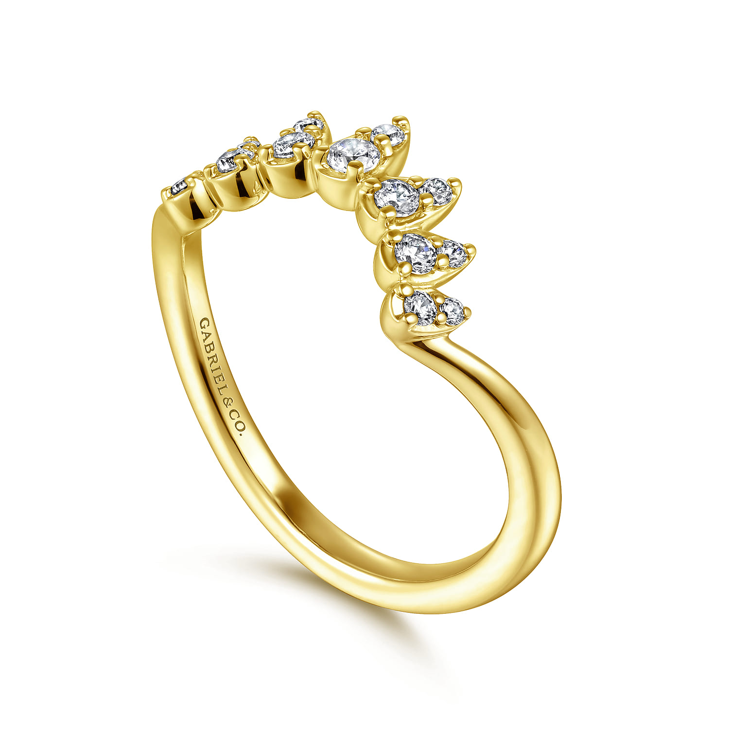Curved Wedding Ring in 14k Yellow Gold with  Natural Diamond at Gabriel & Co. - Shot 3