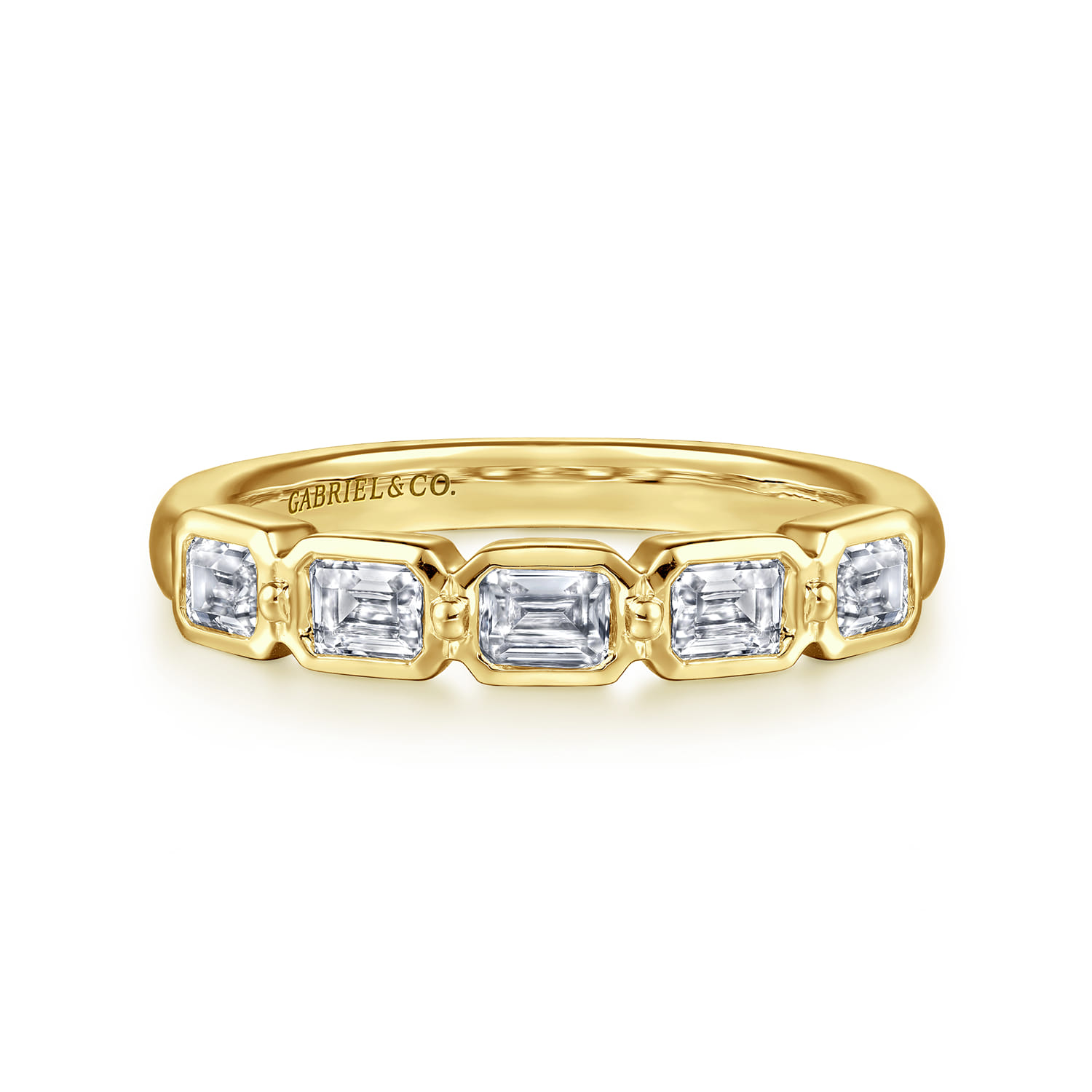 Straight Wedding Ring in 14k Yellow Gold with Emerald Cut Natural Diamond at Gabriel & Co. - Shot 1