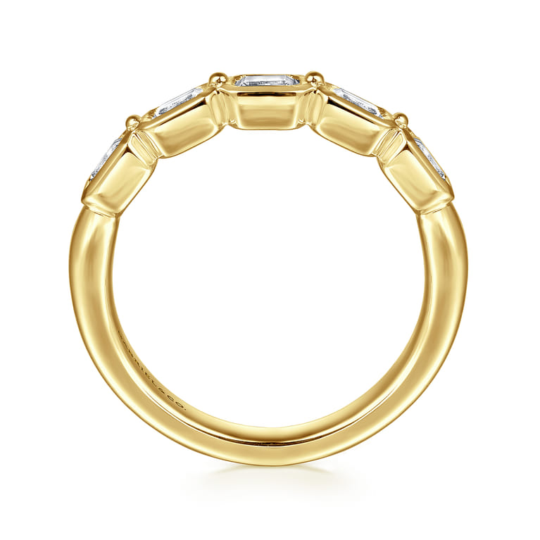 Straight Wedding Ring in 14k Yellow Gold with Emerald Cut Natural Diamond at Gabriel & Co. - Shot 2