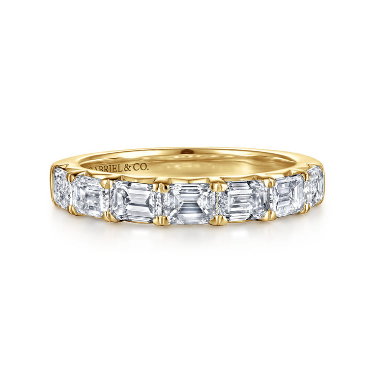 Straight Wedding Ring in 14k Yellow Gold with Emerald Cut Natural Diamond at Gabriel & Co. - Shot 1